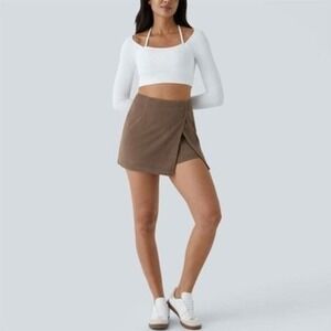 Halara Womens Brown Corduroy Mini Faux Wrap Skort Size XL Boho Academia Festival